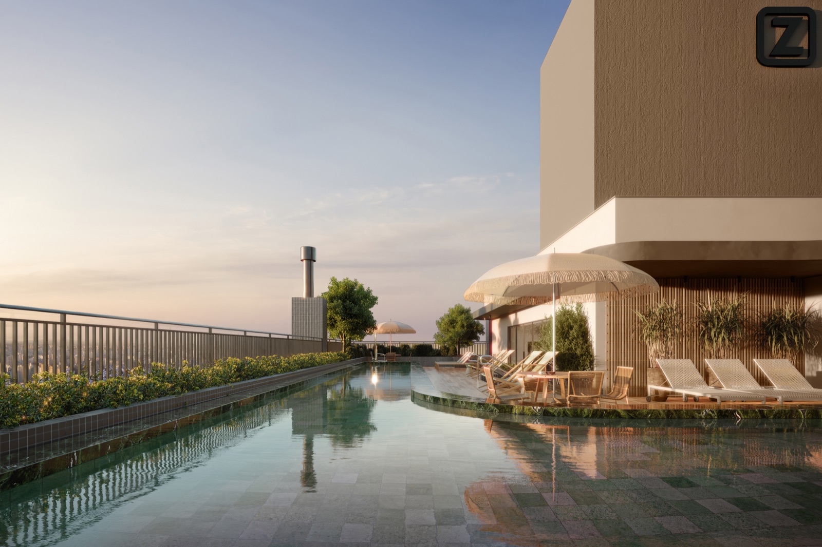 Piscina externa aquecida no rooftop